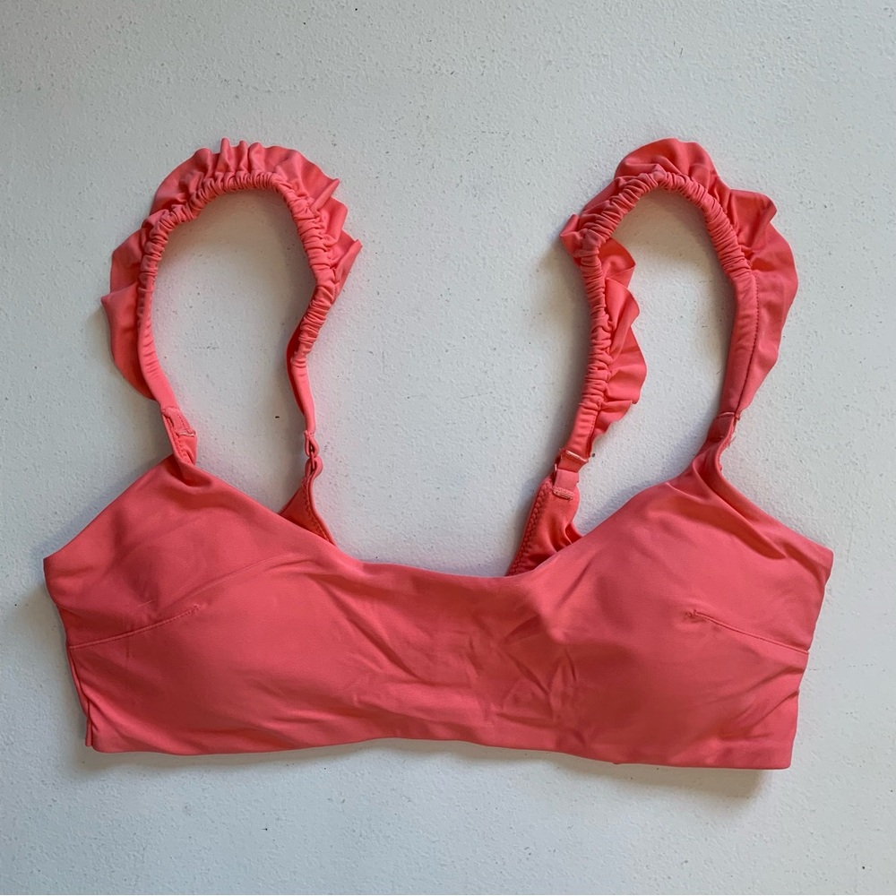 Aerie Size Large Pink Scoop Bikini Top With Ruffle Shoulder Straps NWT
